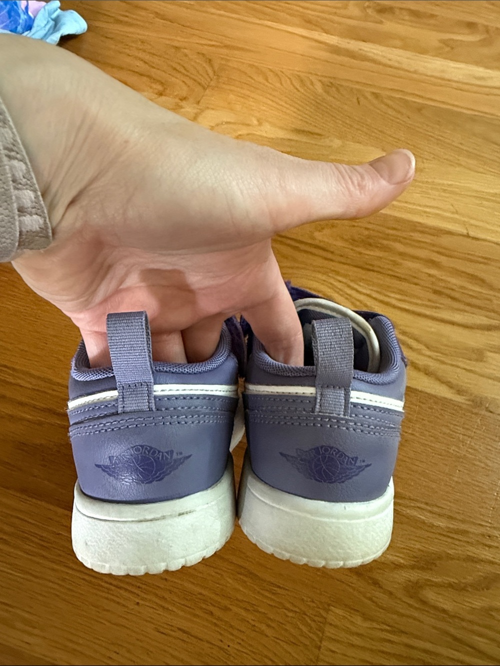 Air Jordan Low Dunks, Kids Purple and White Sneakers - Picture 4 of 6